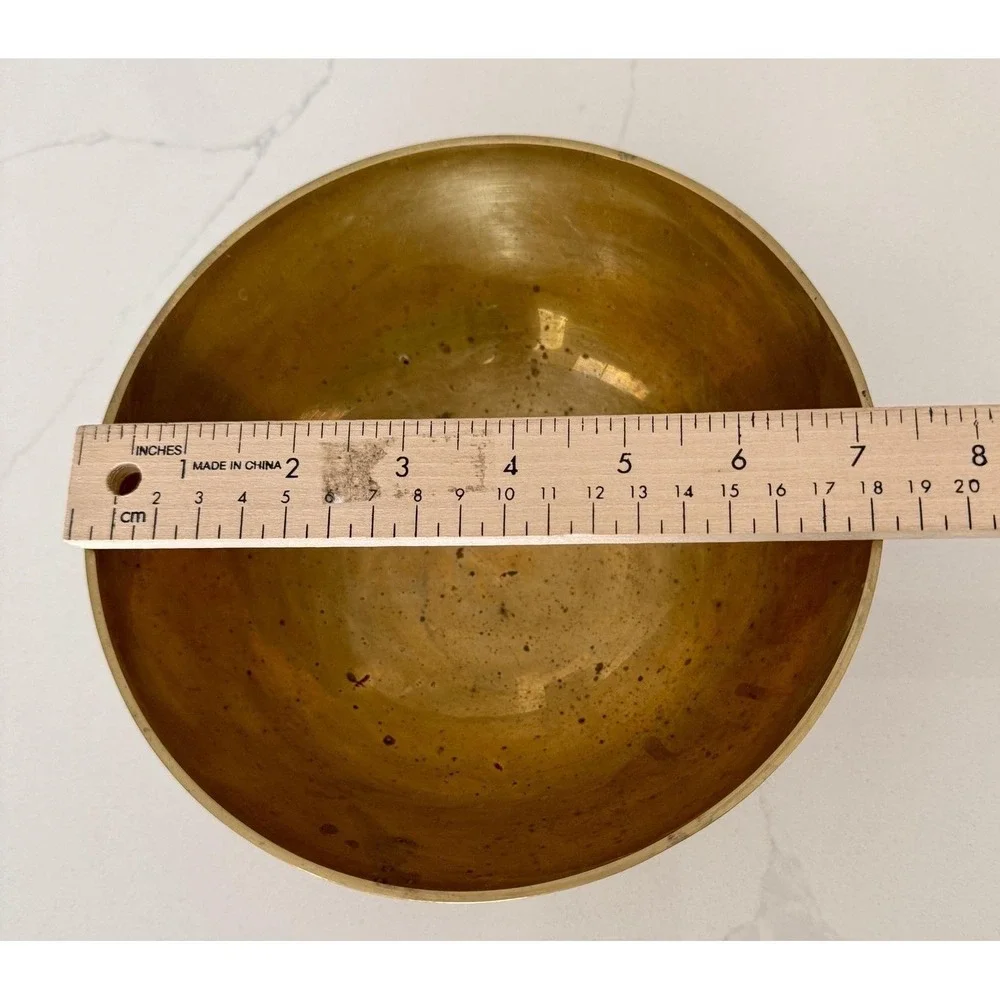 Vintage 1970s Indian Brass Pedestal Bowl, Hand Etched Floral Footed Dish Boho